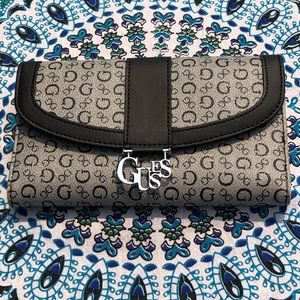 NEW GUESS Birch Black Gray Logo Print Slim Wallet